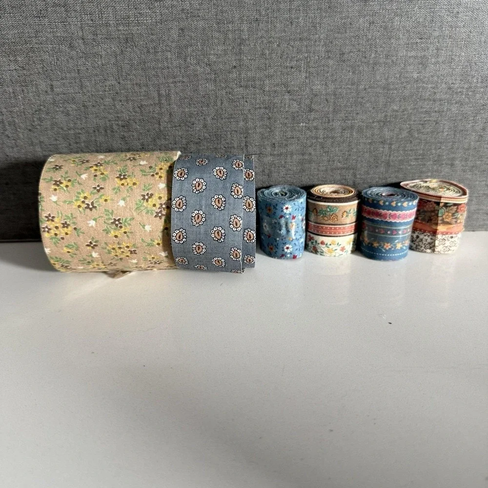 Box Lot Vintage Fabric Ribbon Summer Fall Floral Some NOS